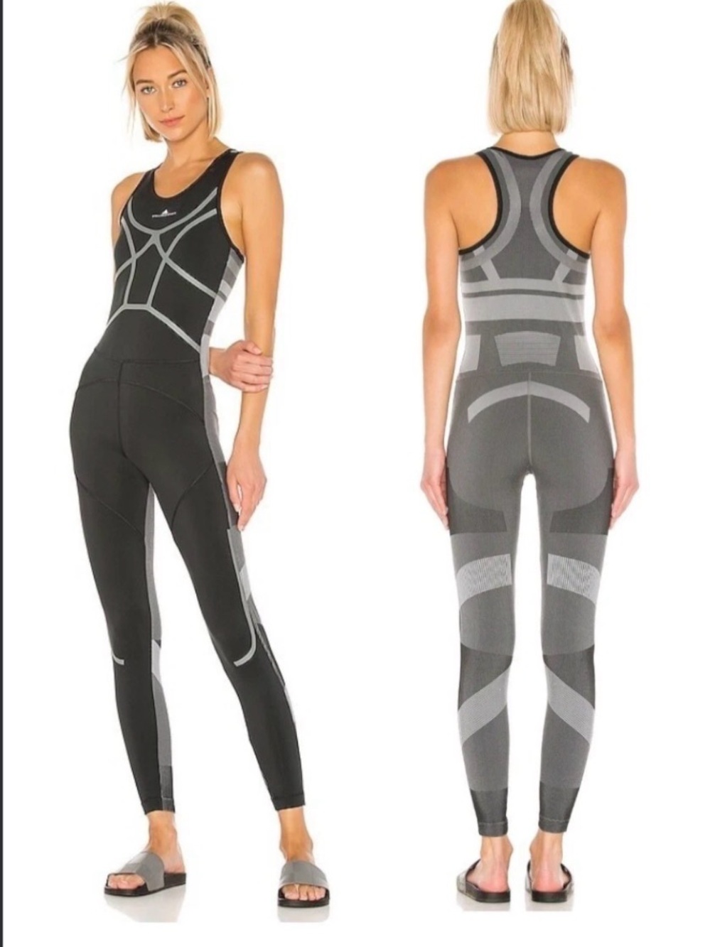 Stella McCartney Adidas Black Athletic Jumpsuit with Gray Accents